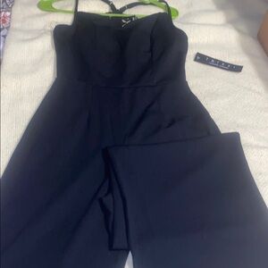 Trixxi Black Jumpsuit with Sweetheart Neckline and Wide Legs